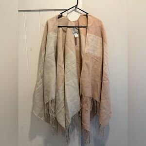 SOIA & KYO Pink Beige Plaid Scarfigan Cardigan with Fringe — One Size